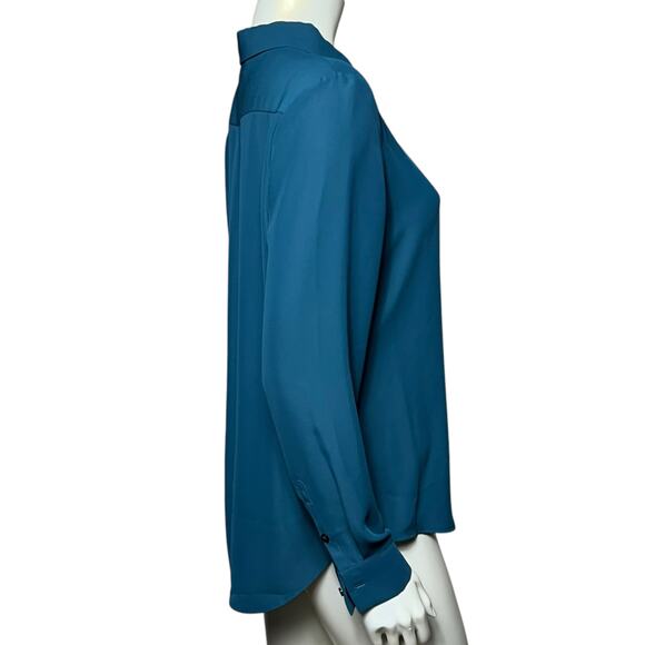 Laundry by Shelli Segal Teal Blue Long Sleeve Button Down Silky Blouse Size M - Picture 2 of 9